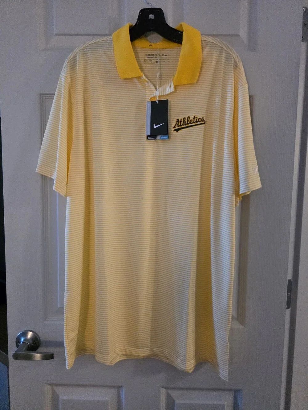 Nike Yellow and White Striped Athletics Polo XL NWT